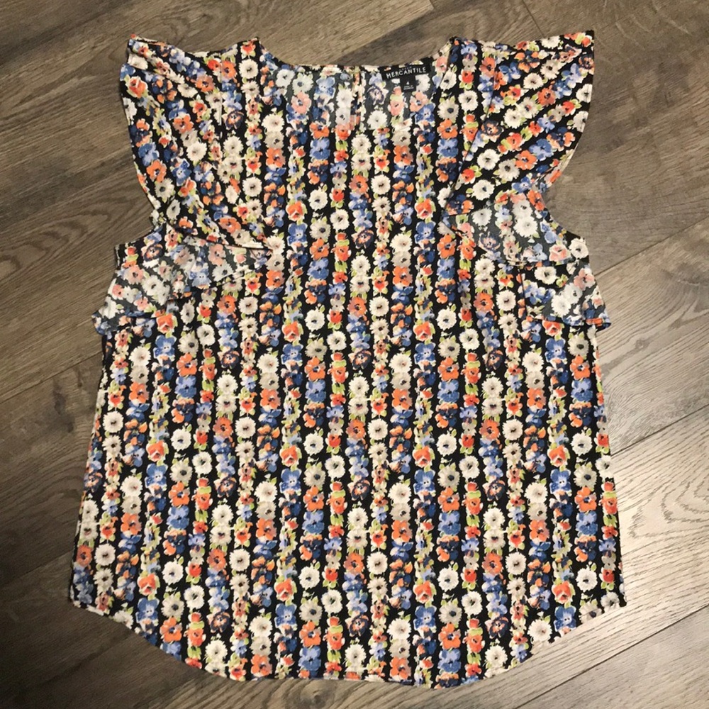J. Crew Floral top with ruffle sleeves
